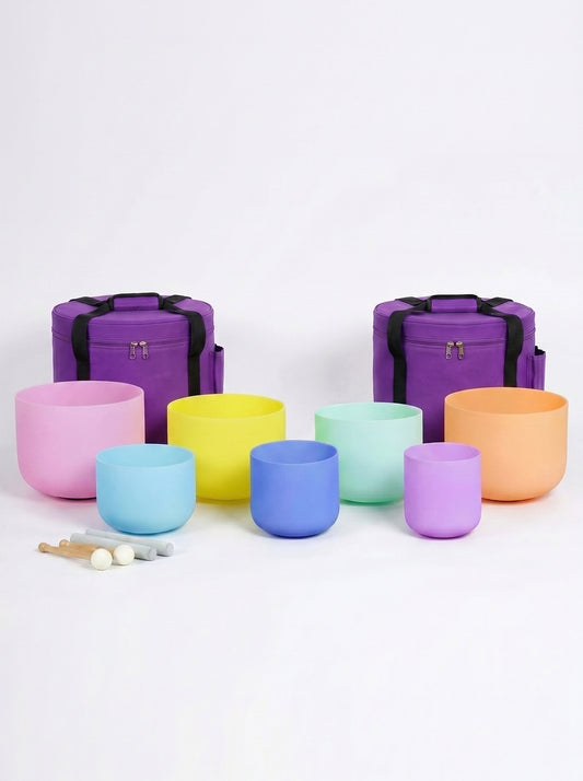 Set de 7 Cuencos de Cuarzo Tonos Pastel  6" - 12"  · 432 Hz