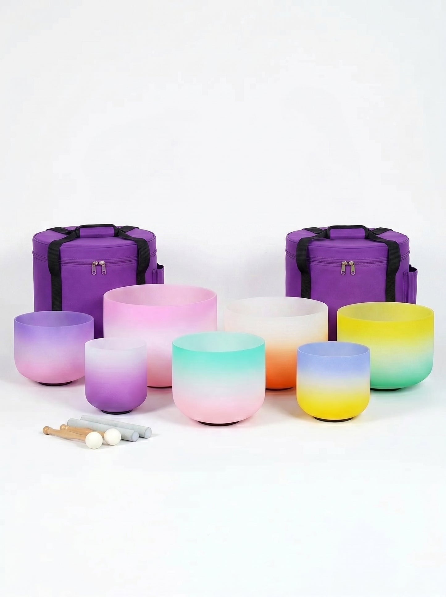Set de 7 Cuencos de Cuarzo · Gradiente Pastel · 6"-12" ·  Afinación 432 Hz