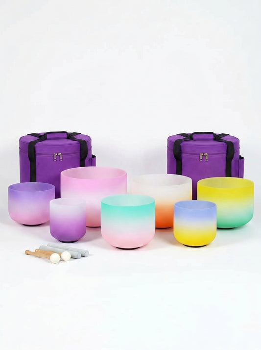 Set de 7 Cuencos de Cuarzo · Gradiente Pastel · 6"-12" ·  Afinación 432 Hz
