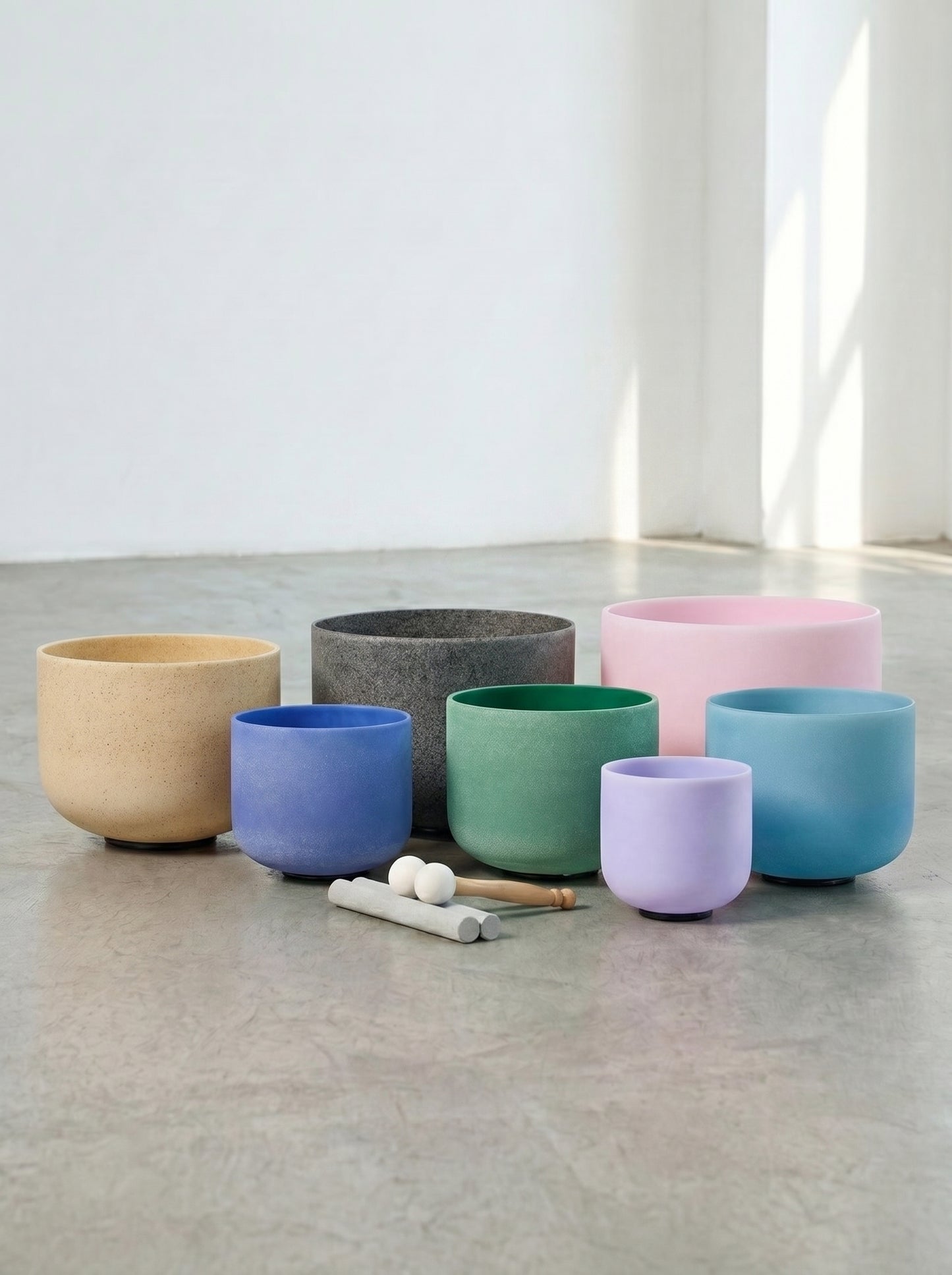 Set de 7 Cuencos de Cuarzo Gemstone 8" - 14"  · 432 Hz + Bolsos