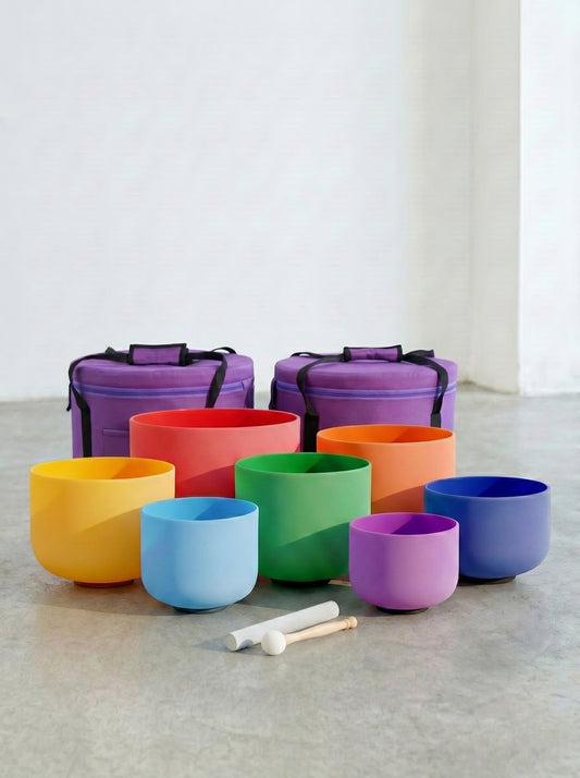 Set de 7 Cuencos de Cuarzo · Colores Puros · 6"-12" ·  Afinación 432 Hz