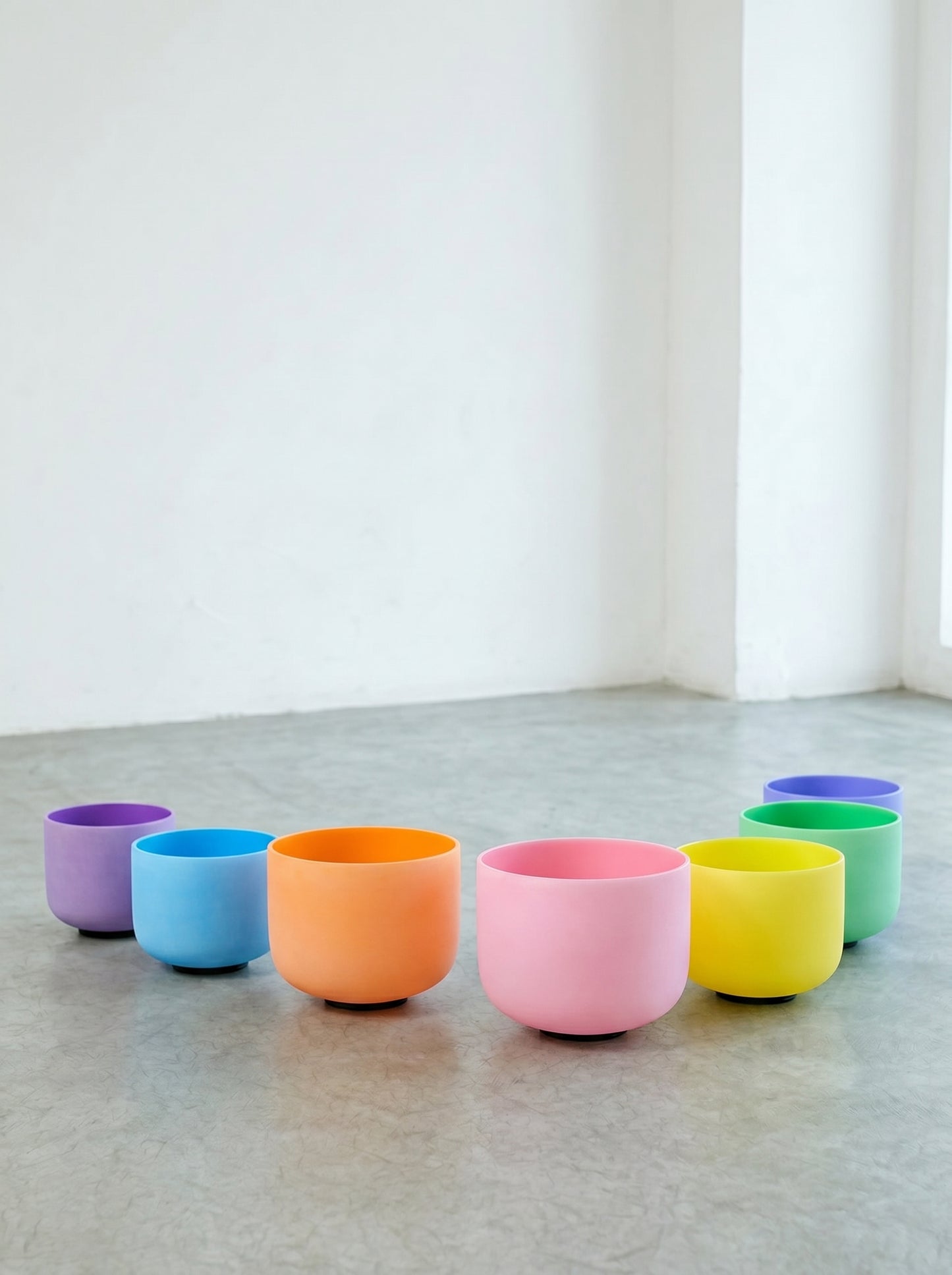 Set de 7 Cuencos de Cuarzo Tonos Pastel  6" - 12"  · 432 Hz