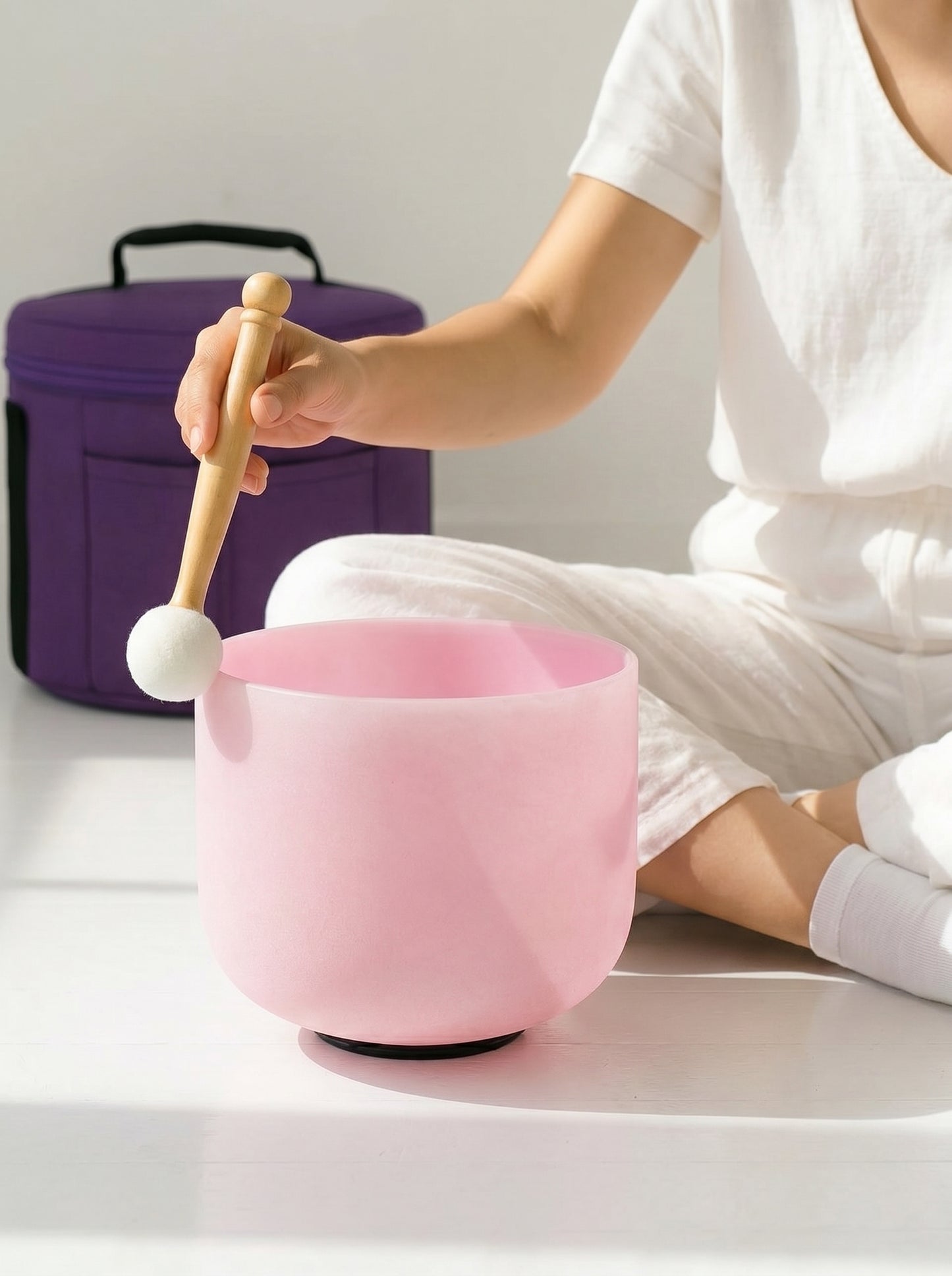 Cuenco de Cuarzo Rosa Pastel + Bolso de Transporte