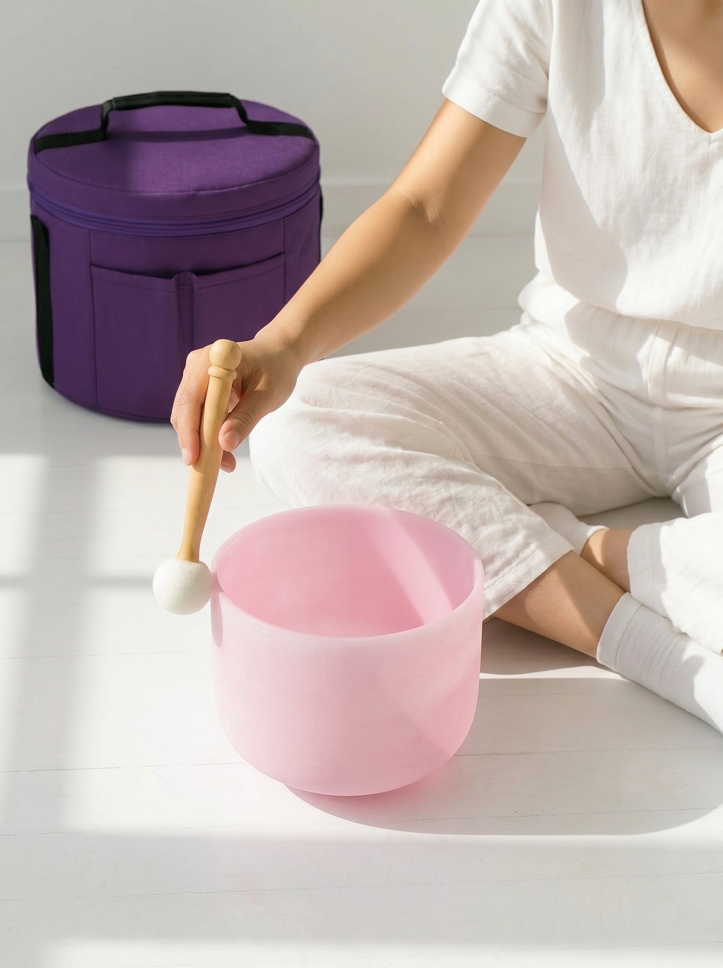 Cuenco de Cuarzo Rosa Pastel + Bolso de Transporte