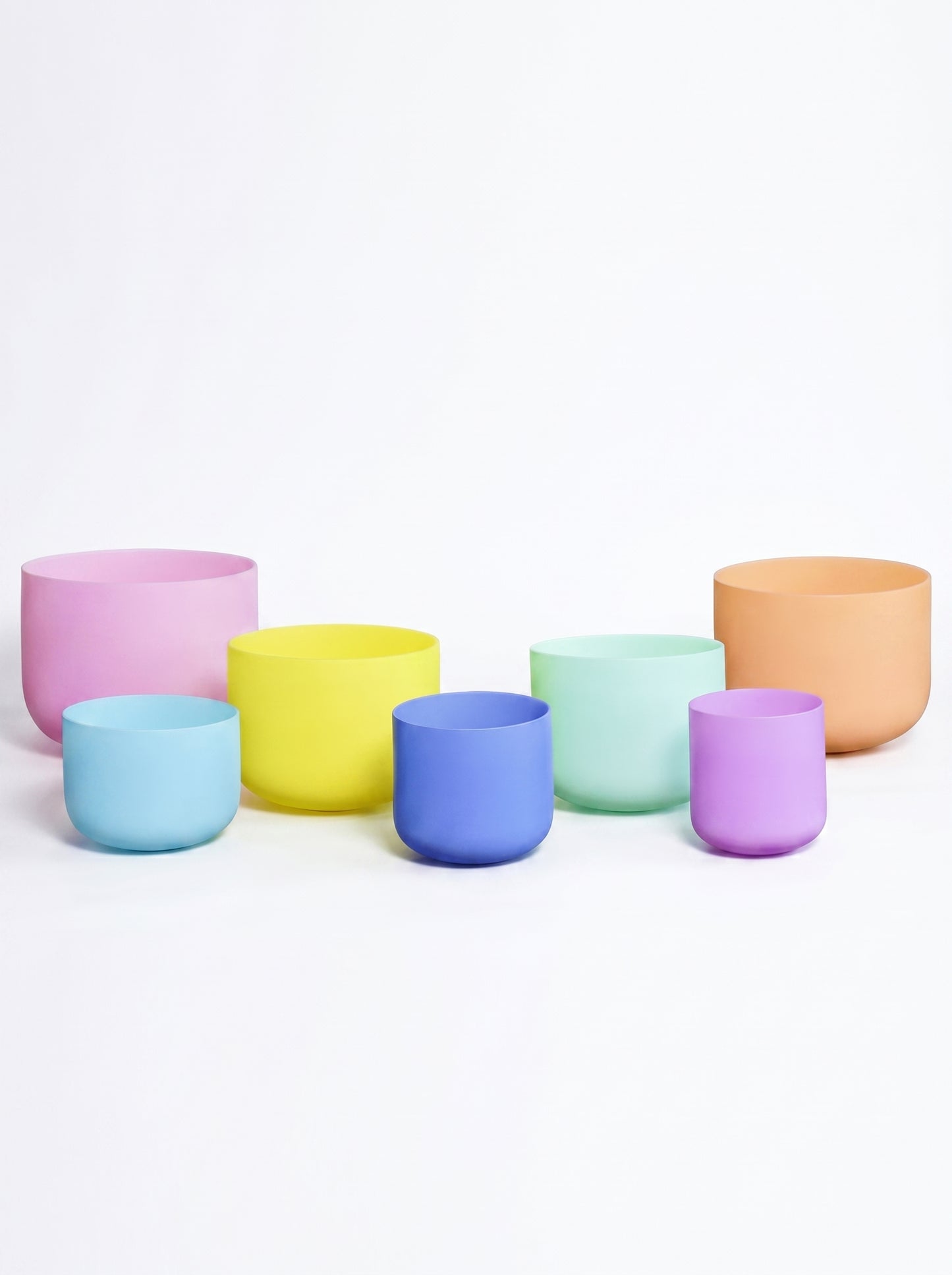 Set de 7 Cuencos de Cuarzo Tonos Pastel  6" - 12"  · 432 Hz