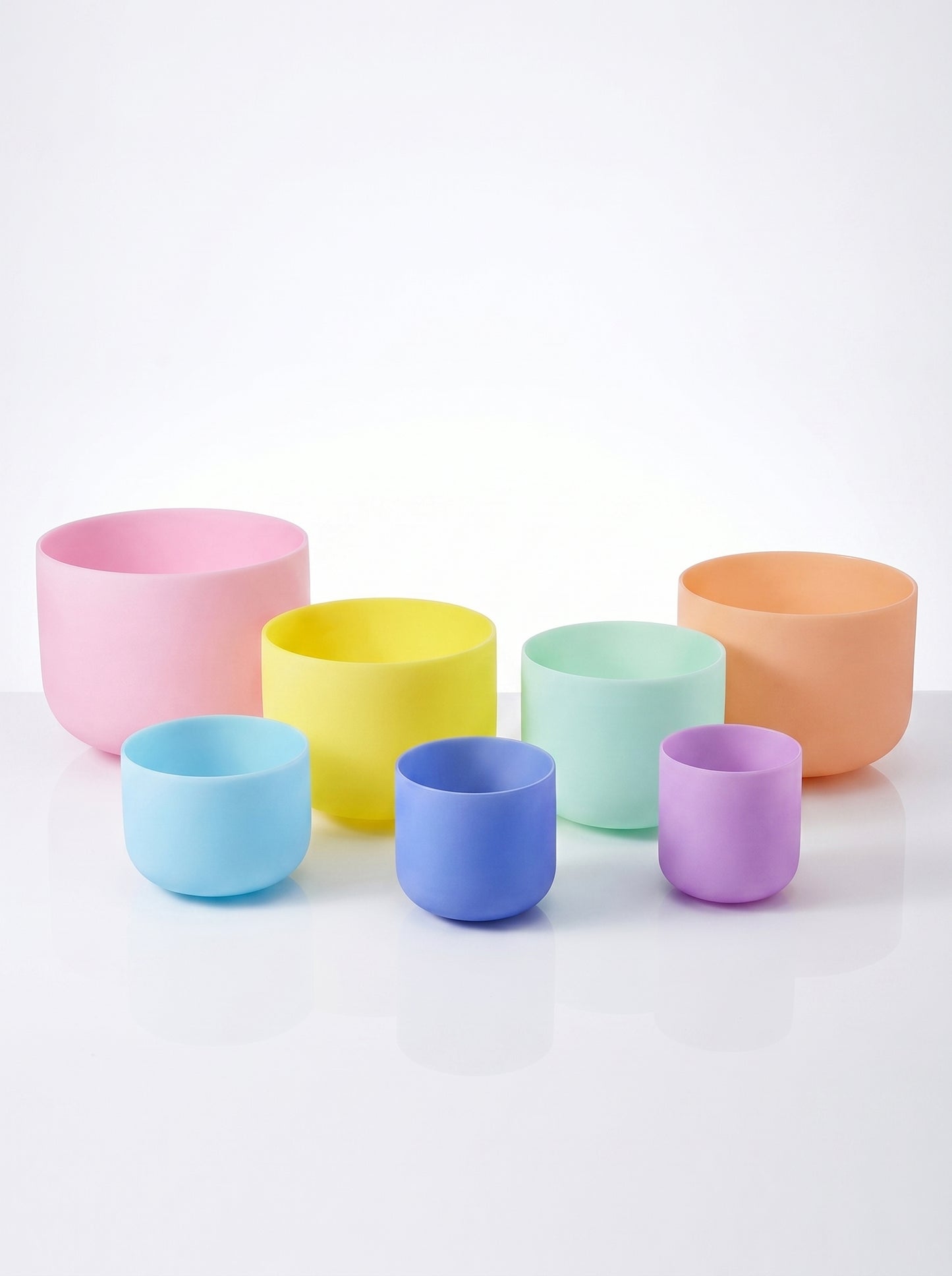 Set de 7 Cuencos de Cuarzo Tonos Pastel  6" - 12"  · 432 Hz