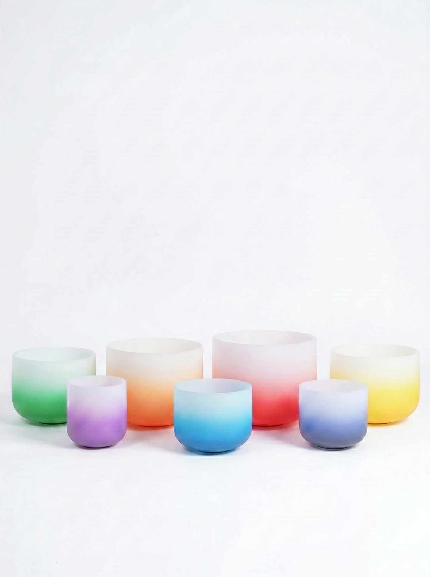 Set de 7 Cuencos de Cuarzo Aura Gradiente  8" - 14"  · 432 Hz
