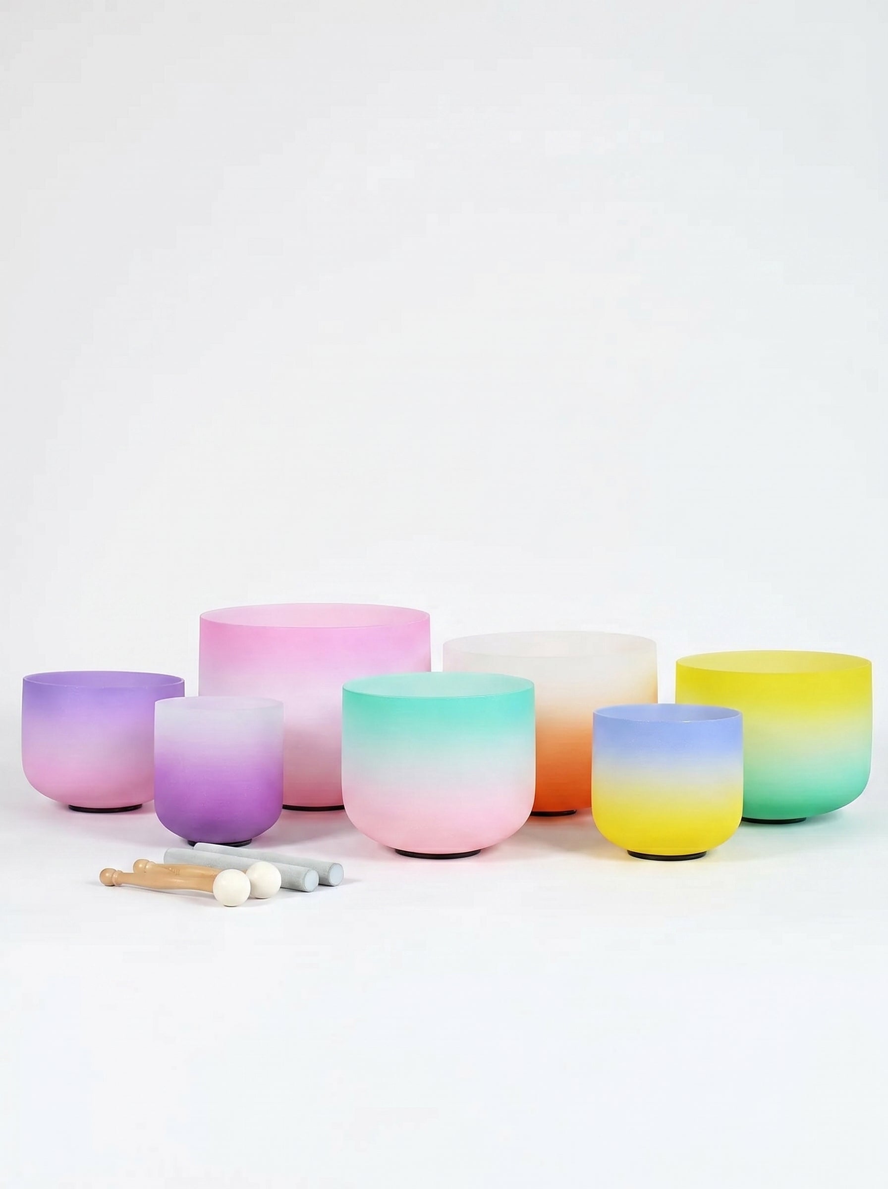 Set de 7 Cuencos de Cuarzo Gradiantes Pastel  6" - 12"  · 432 Hz