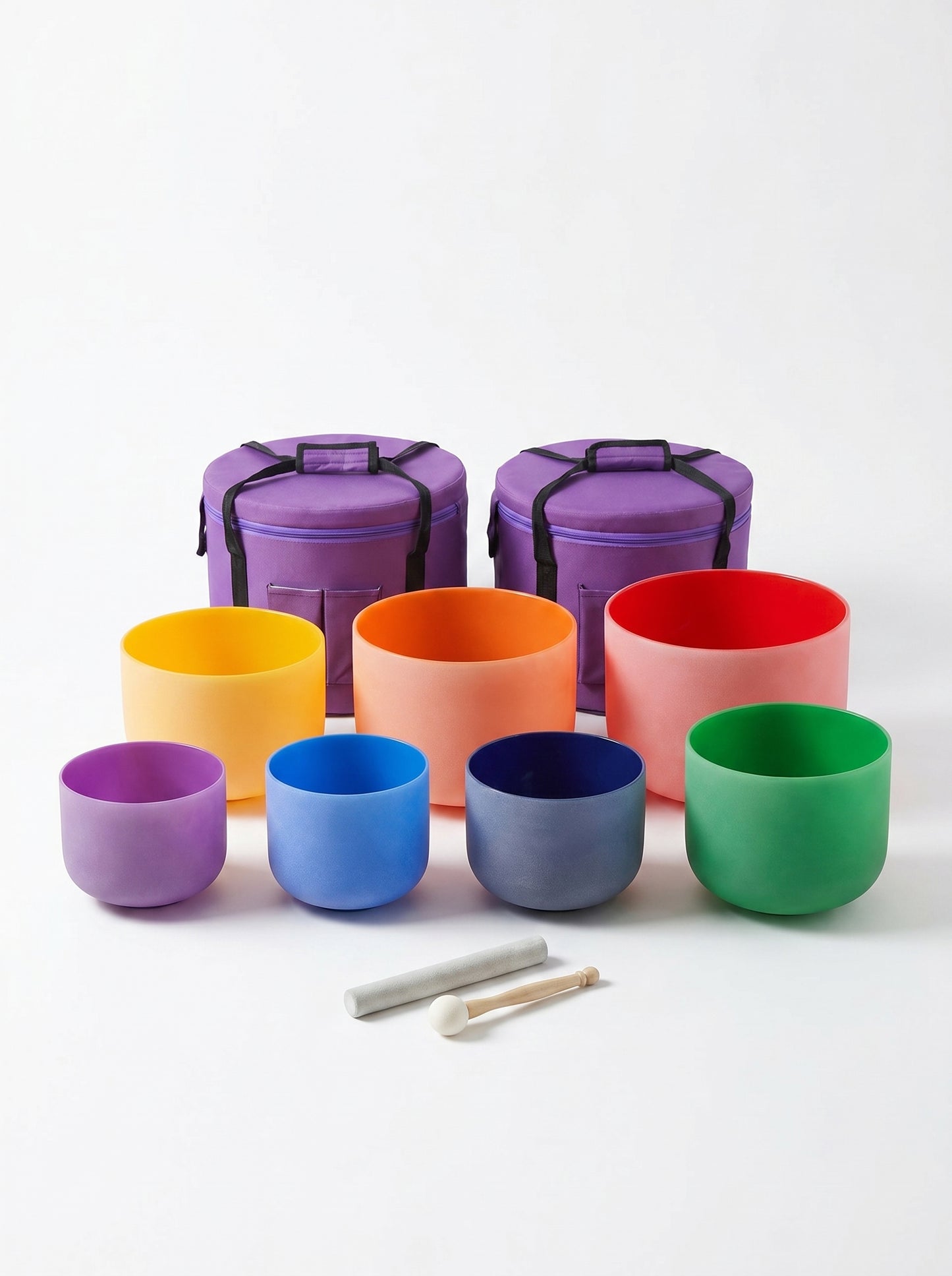 Set de 7 Cuencos de Cuarzo de Colores · 8" - 14" Colores · 432 Hz