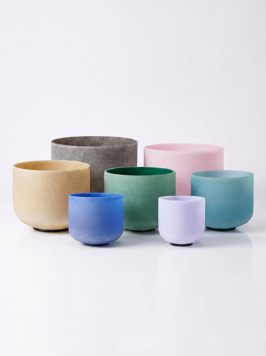 Set de 7 Cuencos de Cuarzo Gemstone 6" - 12"  · 432 Hz + Bolsos