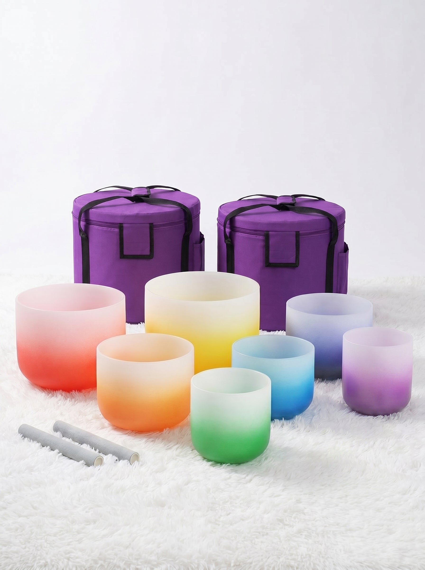 Set de 7 Cuencos de Cuarzo Aura Gradiente  6" - 12"  · 432 Hz