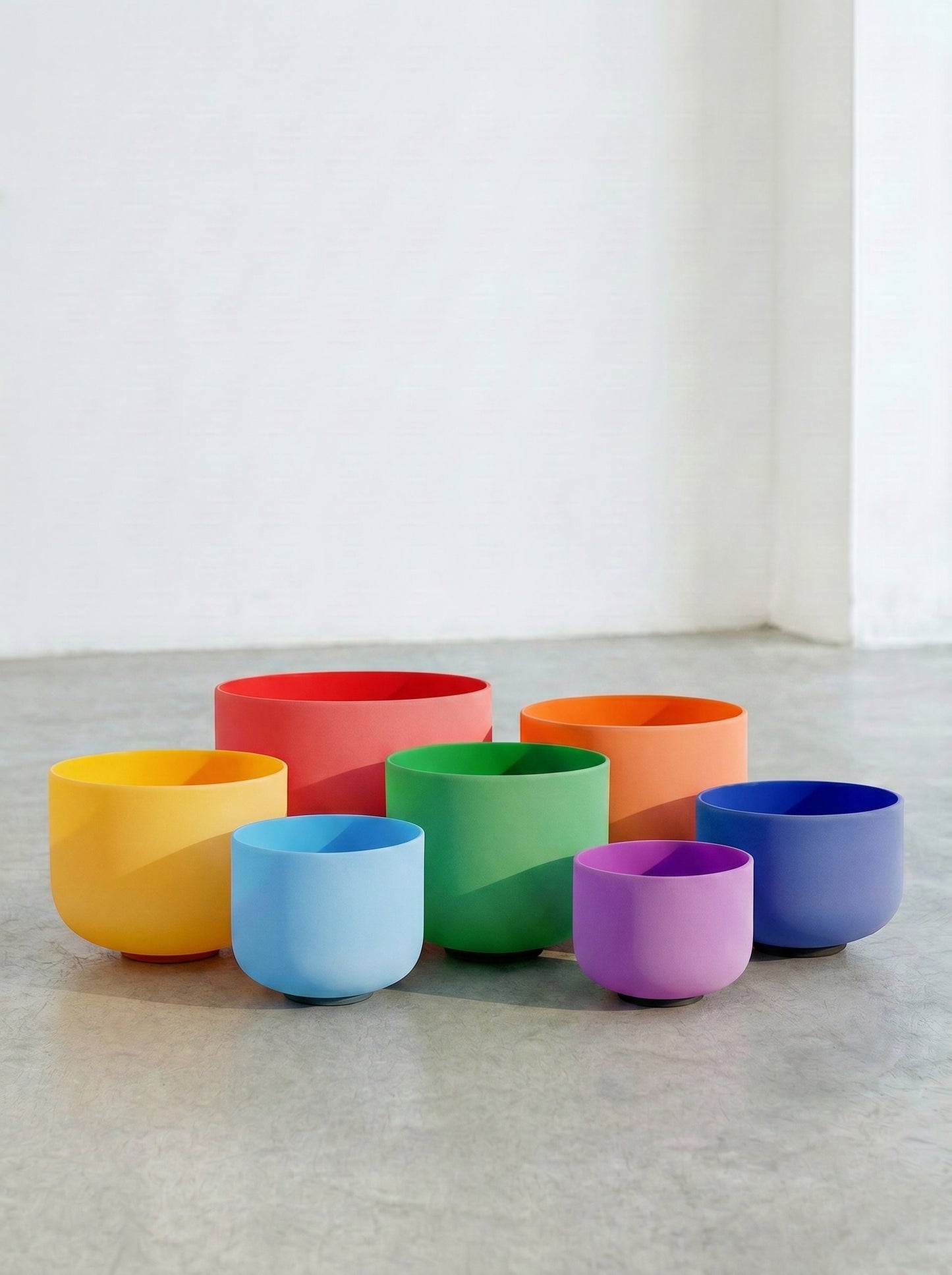 Set de 7 Cuencos de Cuarzo · Colores Puros · 6"-12" ·  Afinación 432 Hz