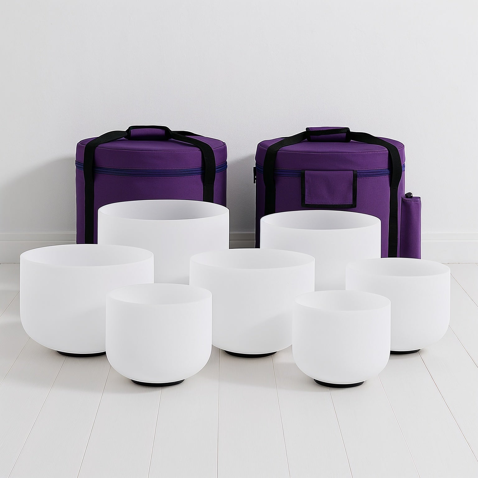 Set de 7 Cuencos de Cuarzo (8" - 14") + Bolsos